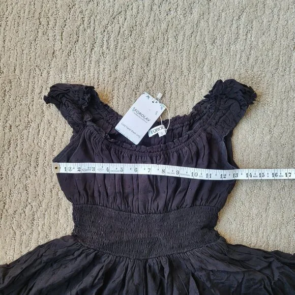 Women's FOROLAV Off Shoulder Flowy Romper – Black – Size S – NWT - Picture 7 of 13